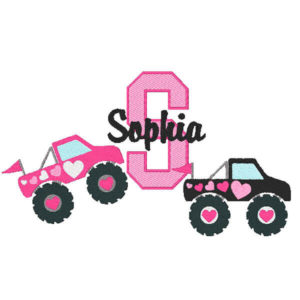 Girl Monster Truck Embroidery girly