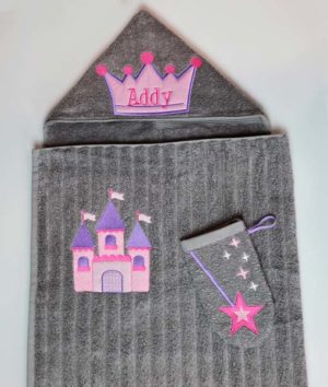 princess hooded towel embroidery