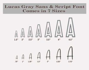 Lucas Gray Duo Embroidery Font sizes