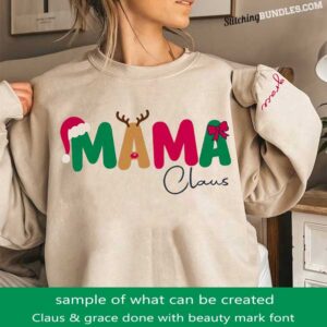 Christmas embroidery font mama claus