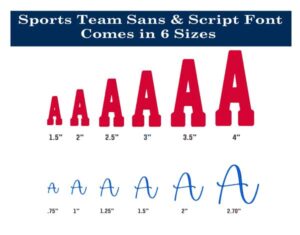Sports Team Duo Embroidery Font sizes