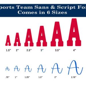 Sports Team Duo Embroidery Font sizes