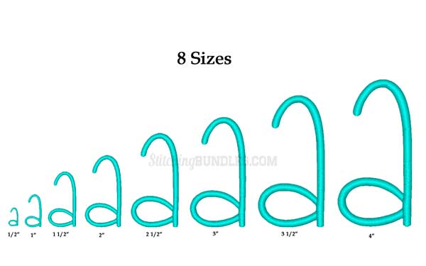 Giggle Bug Embroidery Font sizes